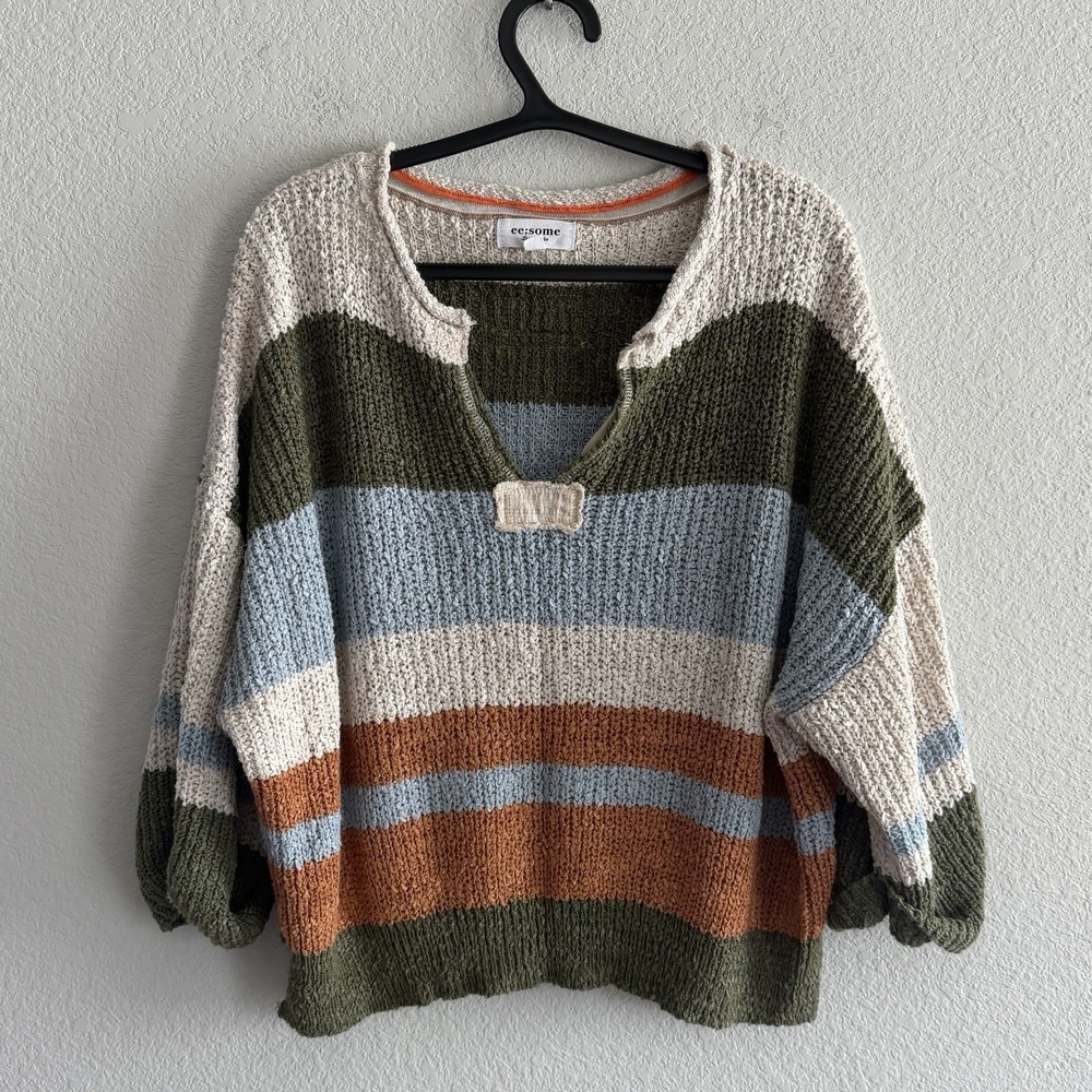 ee:some Women's Striped Knit Sweater Sz Small Long Sleeve Multi Color Cozy